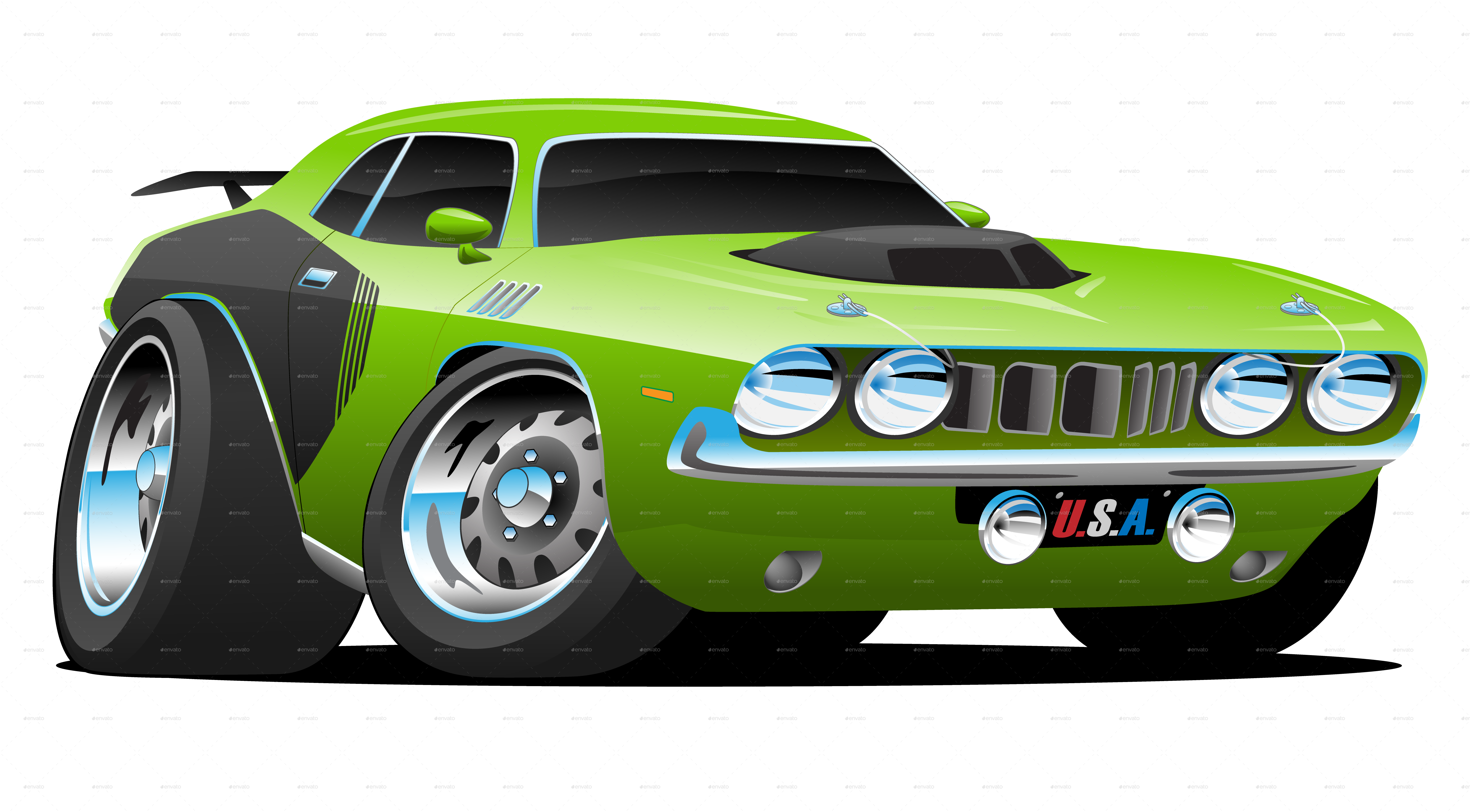 Download Mean Green Seventies Style Muscle Car Cartoon by ...