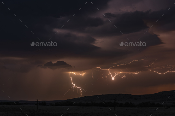 Lightning storm over field in Roswell New Mexico - Stock Photo - Images