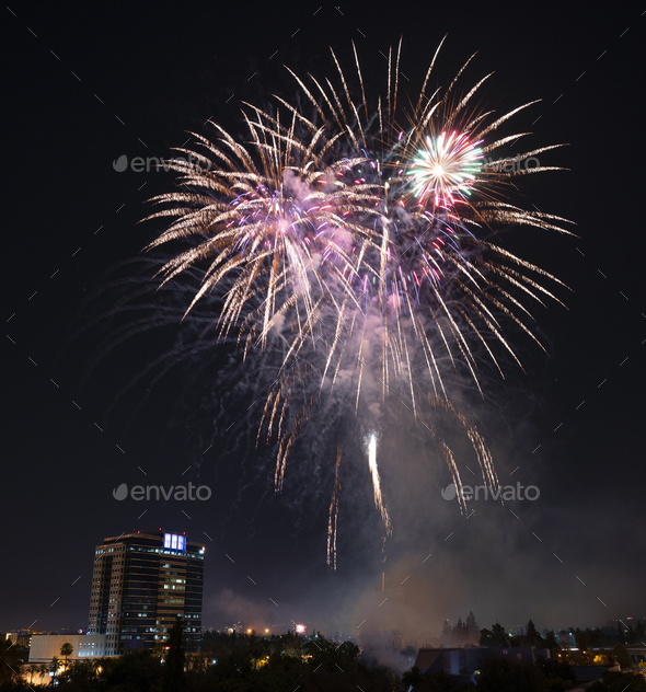 Fourth of July Celebration Fireworks over Downtown San Jose Stock Photo by Christopher_Boswell