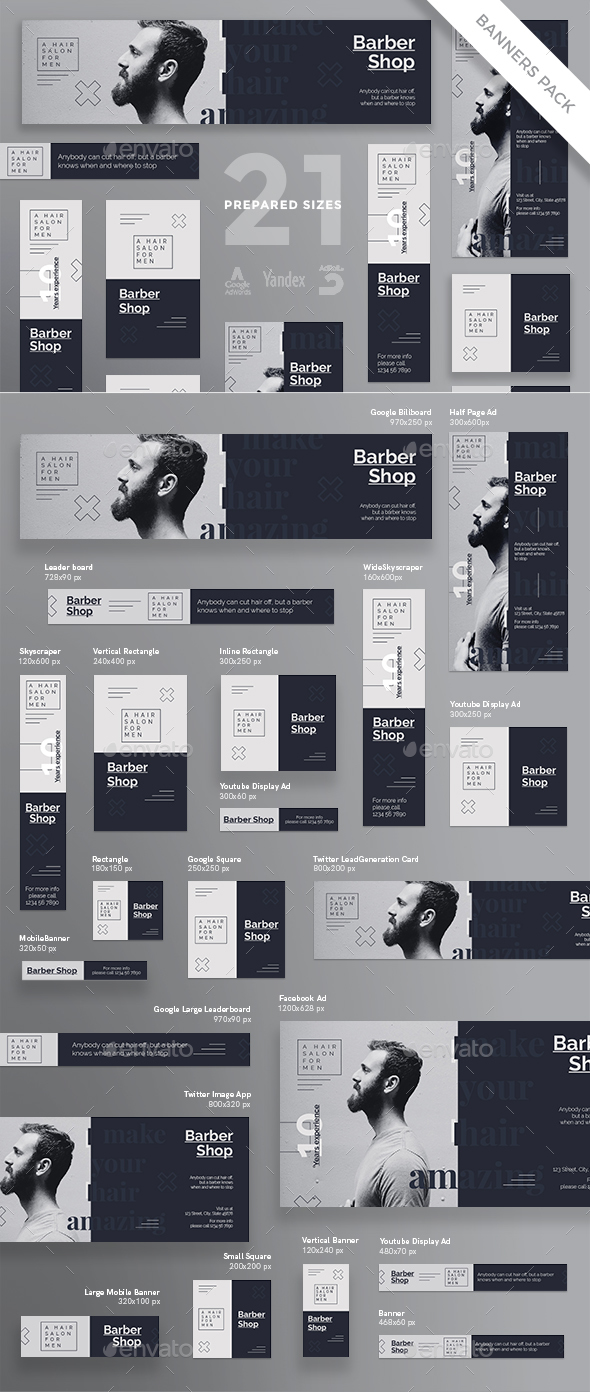Barber Shop Banner Pack - Banners & Ads Web Elements