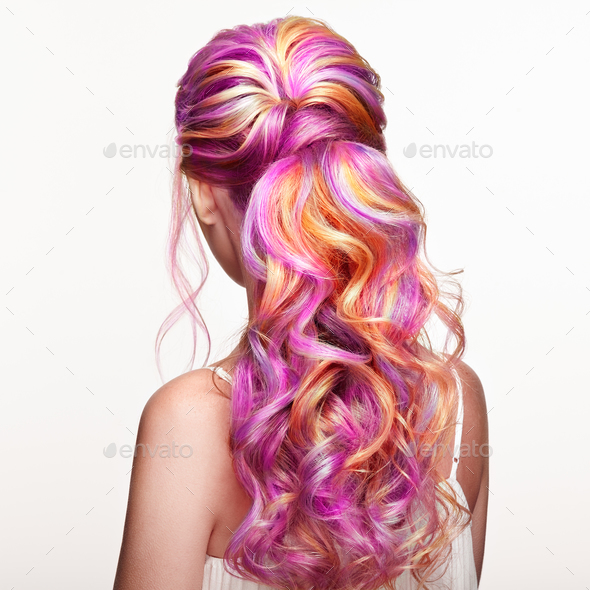 Beauty fashion model girl with colorful dyed hair - Stock Photo - Images
