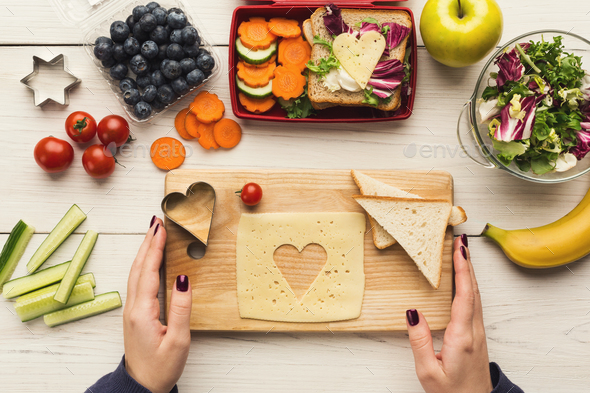 Preapring healthy snacks on white rustic wood - Stock Photo - Images