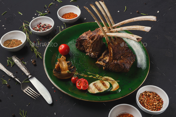 Rack of Lamb with grilled vegetables - Stock Photo - Images