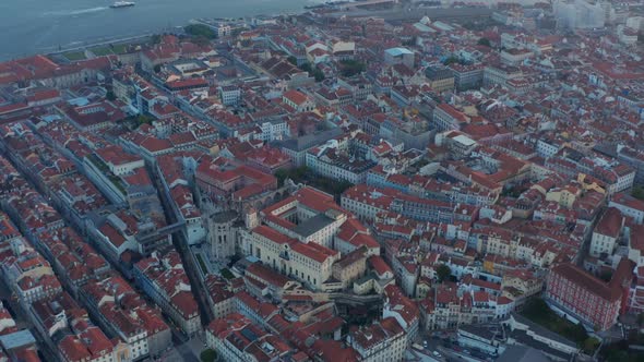 Wide Aerial View of Rooftops of Colorful Houses and Red Rooftops of Traditional Old Historic Houses alt