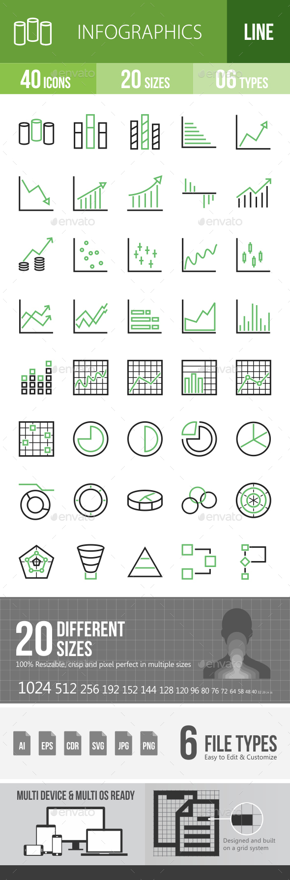 Infographics Line Green & Black Icons - Icons