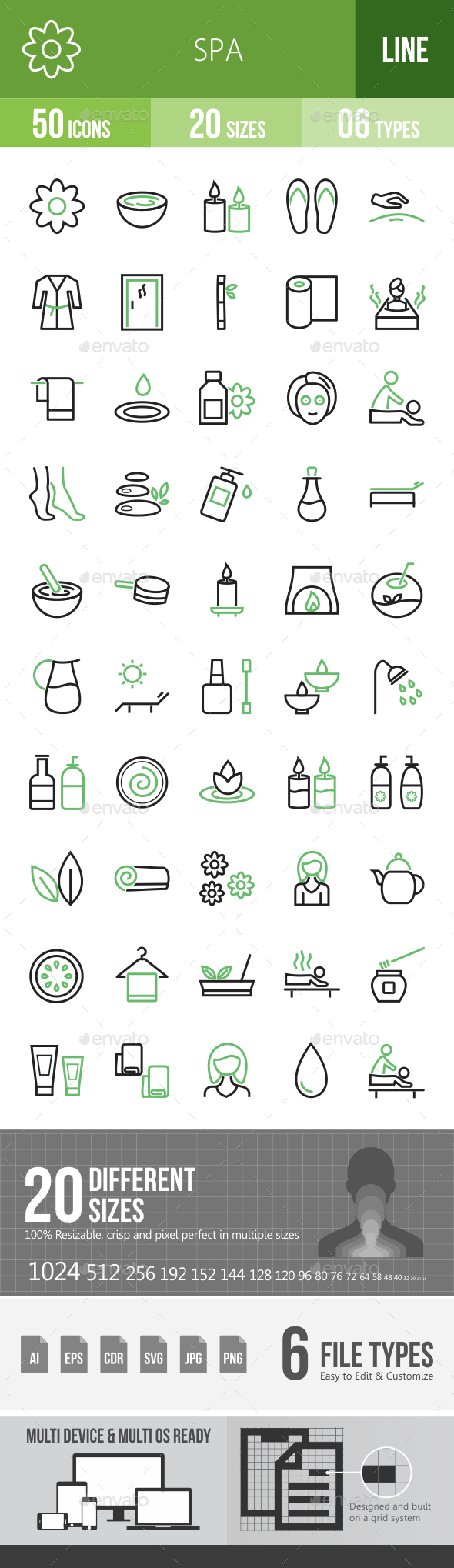 Spa Line Green & Black Icons - Icons