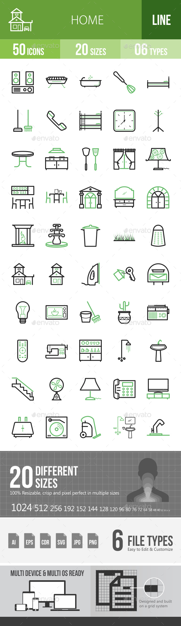 Home Line Green & Black Icons - Icons