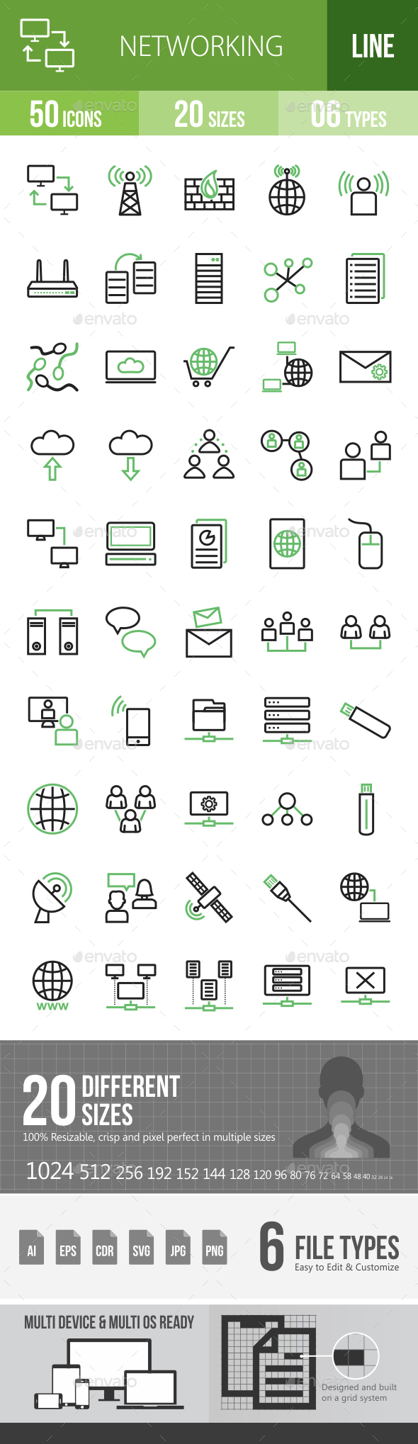 Networking Line Green & Black Icons - Icons