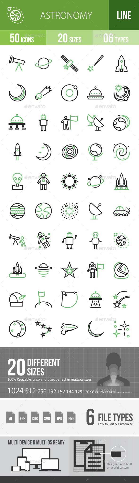 Astronomy Green & Black Icons - Icons