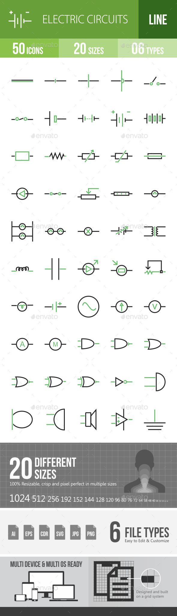 Electric Circuits Green & Black Icons - Icons