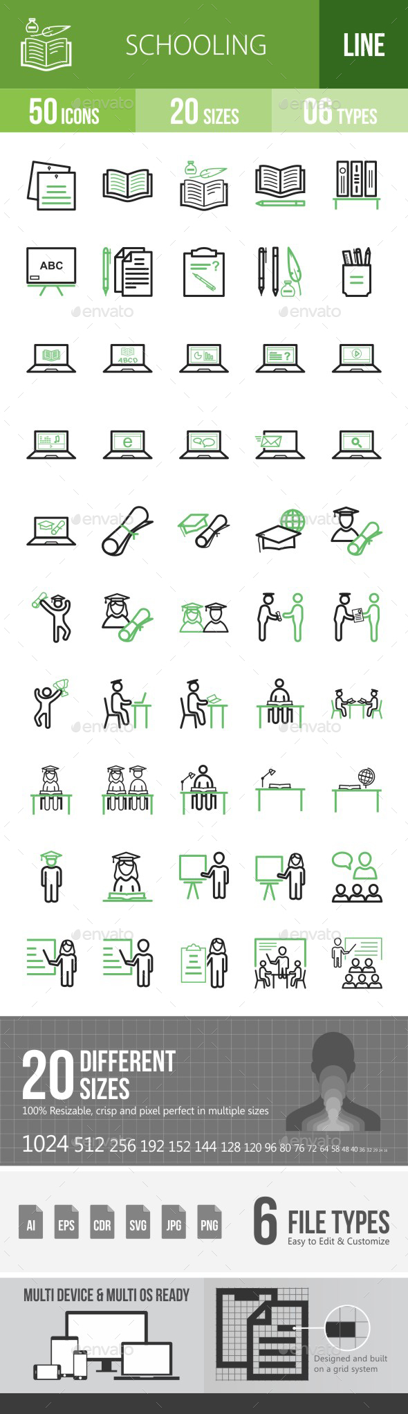 Schooling Green & Black Icons - Icons