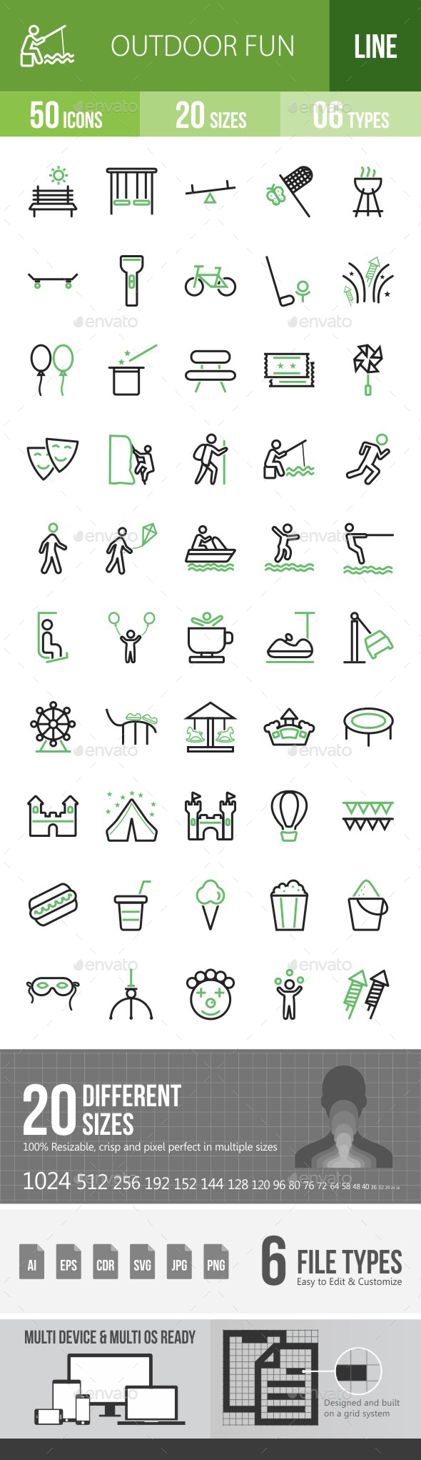 Outdoor Fun Green & Black Icons - Icons