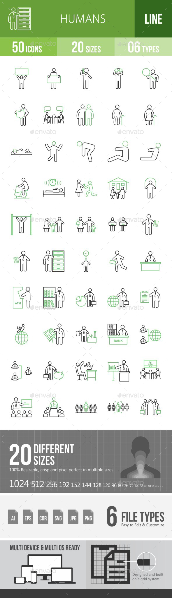 Humans Green & Black Icons - Icons