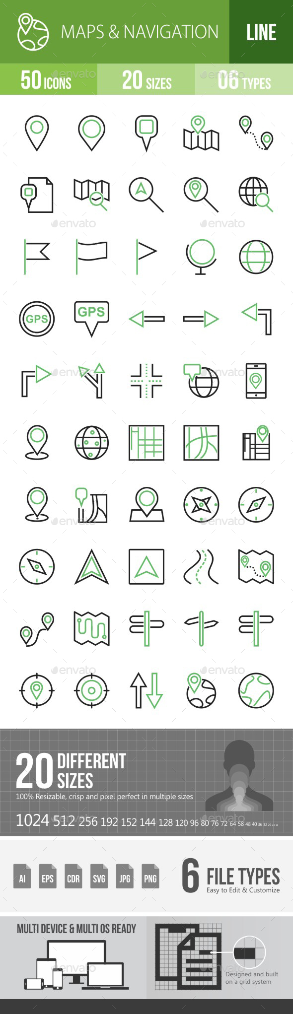 Maps & Navigation Green & Black Icons - Icons