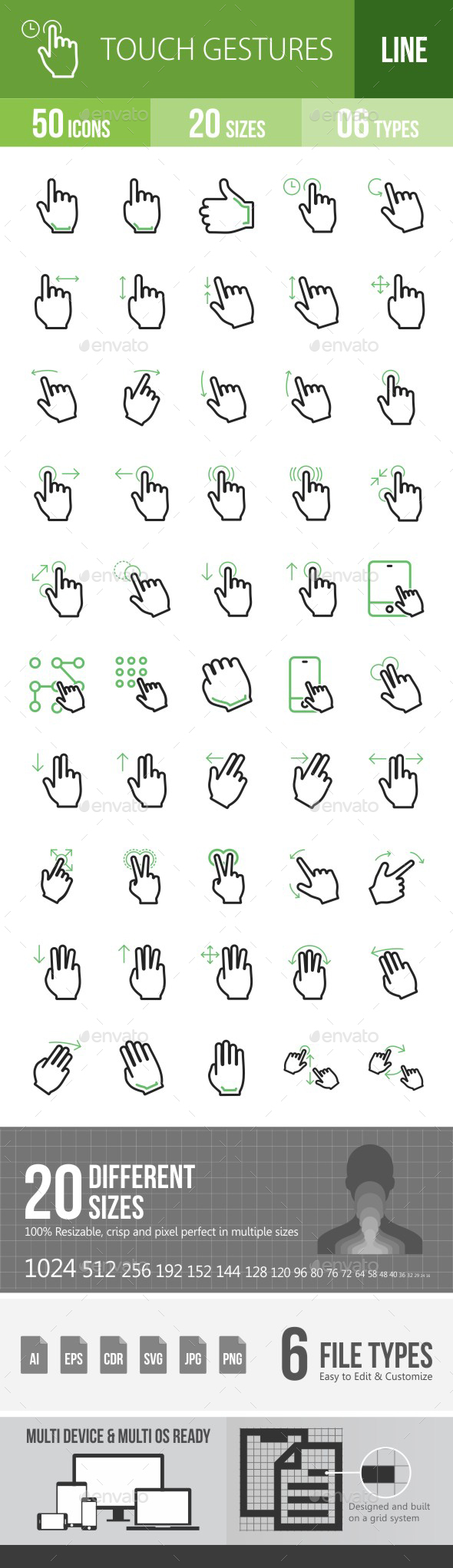 Touch Gestures Green & Black Icons - Icons