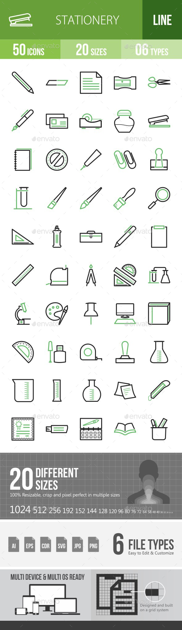Stationery Green & Black Icons - Icons