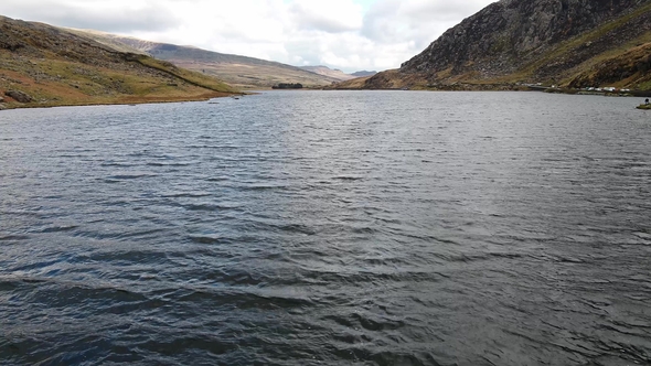 Aerial View of Ogwen Valley with Llyn Ogwen in Snowdonia, Gwynedd, North Wales, UK - Great Britain alt