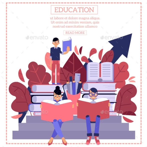 Education Process with Young Students Sitting - Miscellaneous Vectors