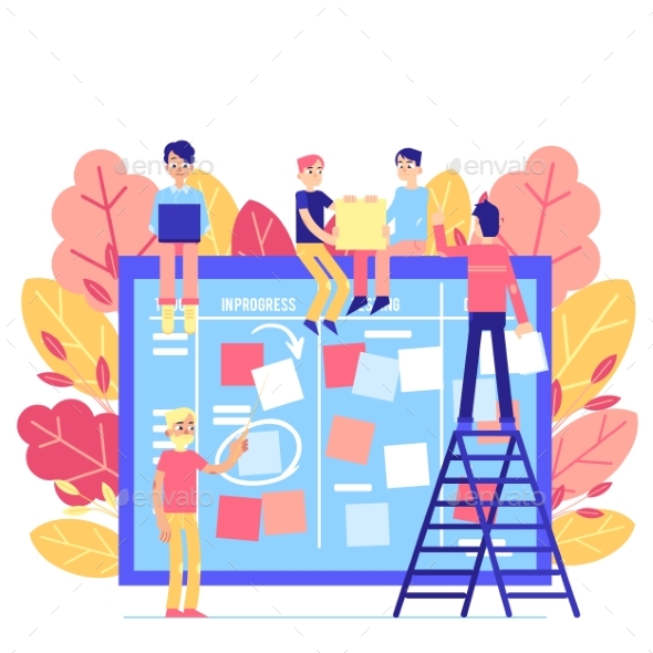 Scrum Task Board - Big Agile Organizer with People - People Characters