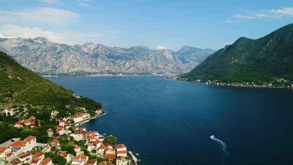 Aerial Beautiful View at Perast Town. Montenegro