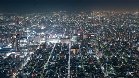 Tokyo Japan Timelapse The South of Tokyo at Night from the Sky Tree Tower Wide Angle