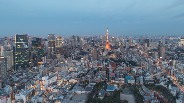 Tokyo, Japan, Timelapse  - Tokyo's skyline from day to night from the Mori Museum Wide Angle