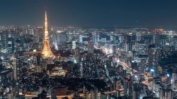 Tokyo Japan Timelapse Tokyos skyline from day to night from the Mori ...