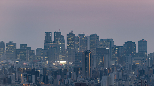 Tokyo, Japan, Timelapse  - The skyline of Shinjuku in Tokyo filmed from the Bunkyo Civic Center