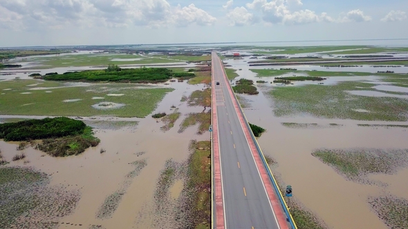 Aerial View of Chaloem Phrakiat - the Longest Bridge in Thailand alt