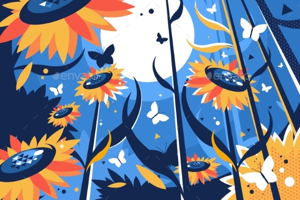 Field of Sunflowers on Sunny Day - Miscellaneous Vectors