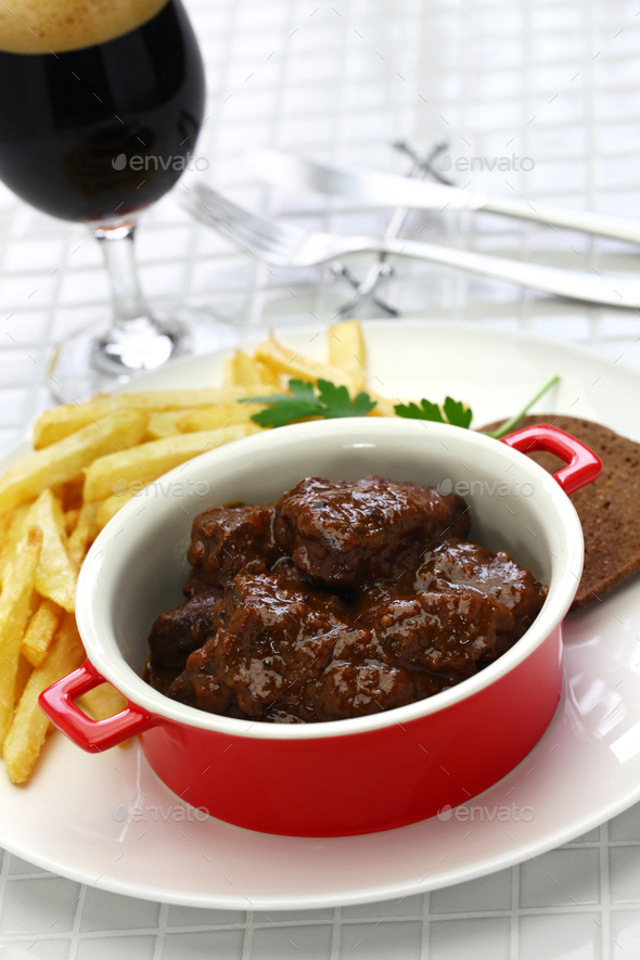 Carbonade Flamande, Flemish Stew, Belgian Cuisine Stock Photo By Motghnit