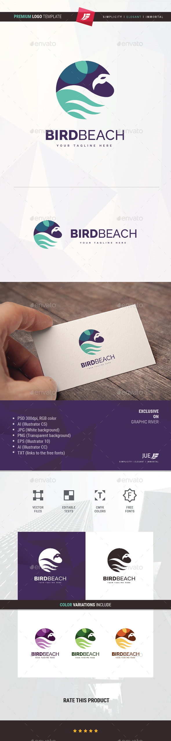 Bird Beach Logo - Animals Logo Templates