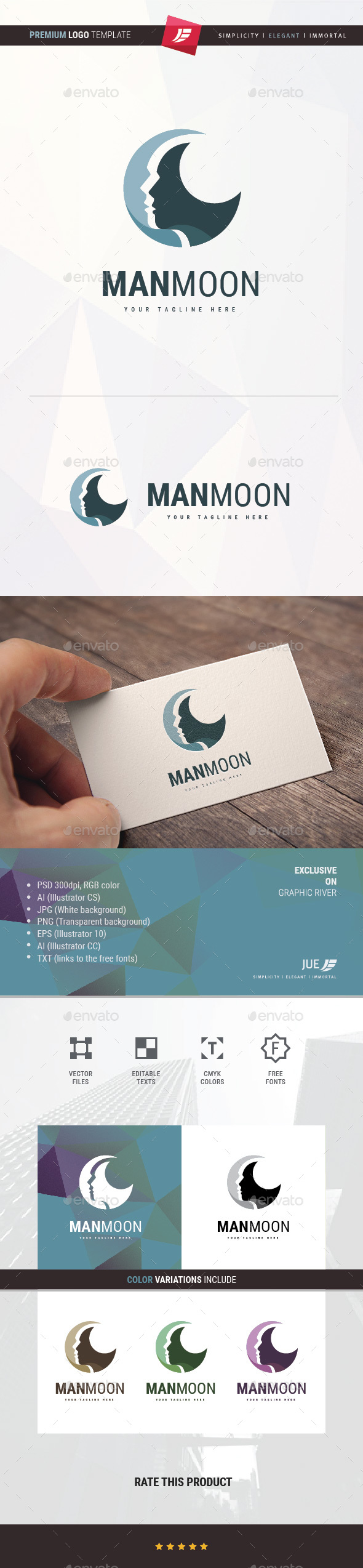 Man Moon Logo - Humans Logo Templates
