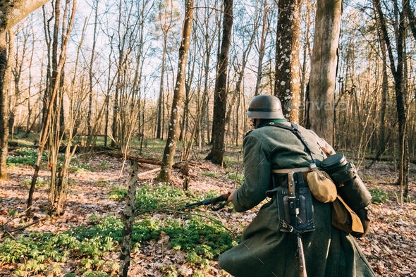 Re-enactor Dressed As German Infantry Wehrmacht Soldier Of The W - Stock Photo - Images