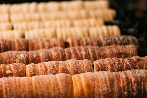 Prague. Trdelnik Or Trdlo Is A Traditional Delicacy, Found In A - Stock Photo - Images