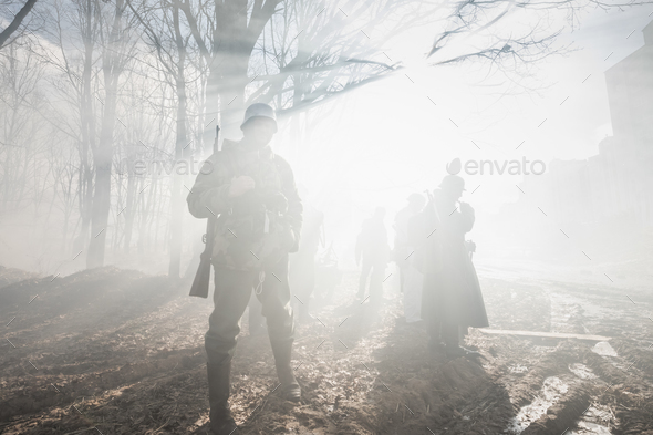 Re-enactors Dressed As German Wehrmacht Infantry Soldier In Worl - Stock Photo - Images