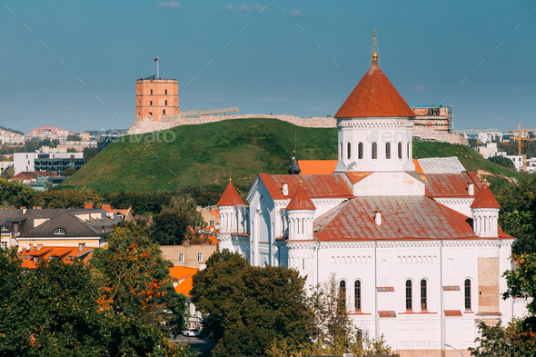 Vilnius, Lithuania. Cathedral Of Theotokos And Tower Of Gedimina - Stock Photo - Images