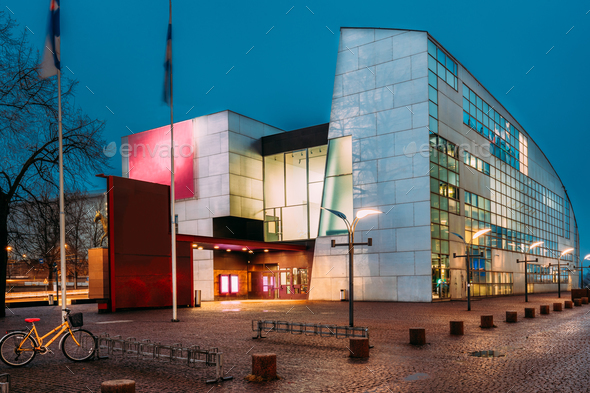 Helsinki, Finland. Evening Night View Of Kiasma Contemporary Art - Stock Photo - Images