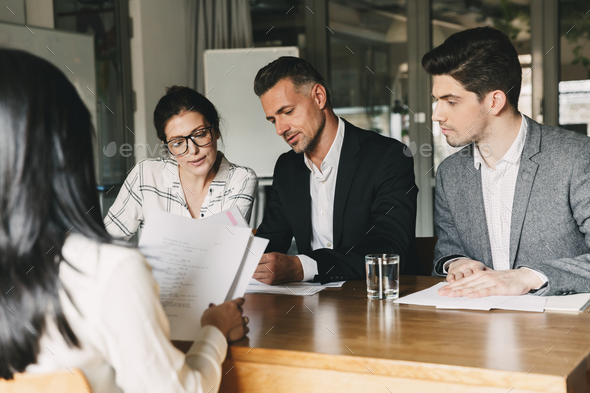 Business, career and recruitment concept - team of employers in - Stock Photo - Images