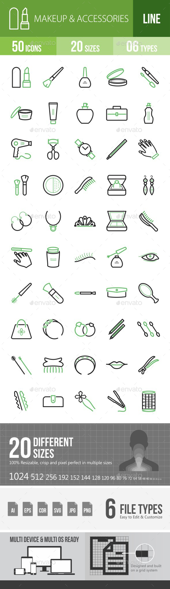 Makeup & Accessories Green & Black Icons - Icons