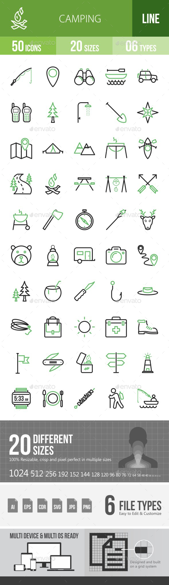 Camping Green & Black Icons - Icons