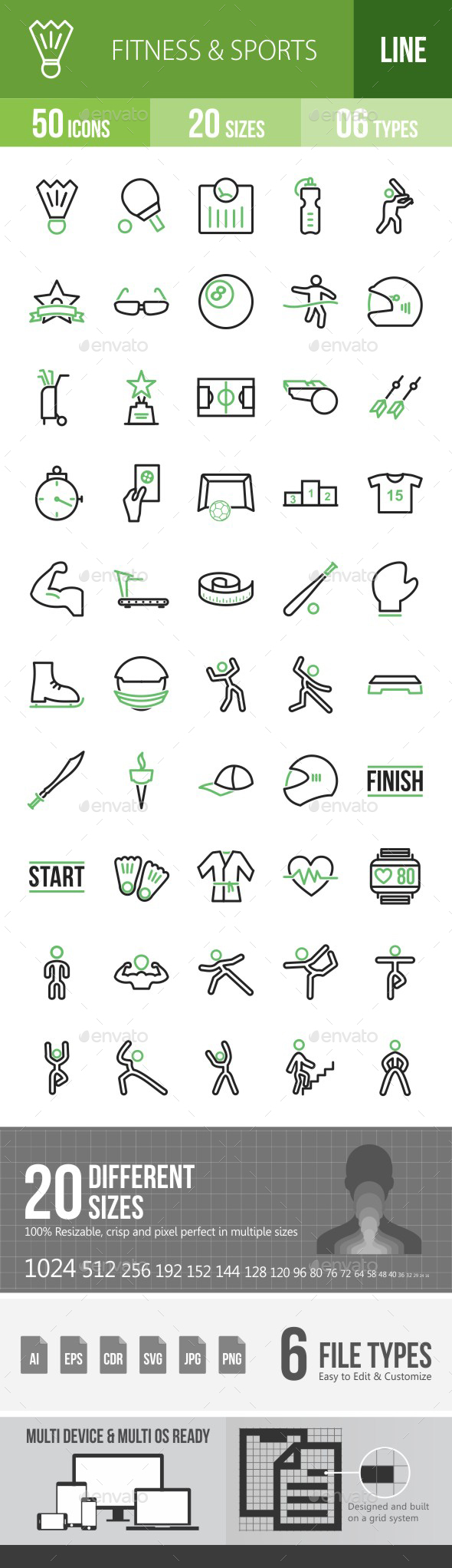 Fitness & Sports Green & Black Icons - Icons