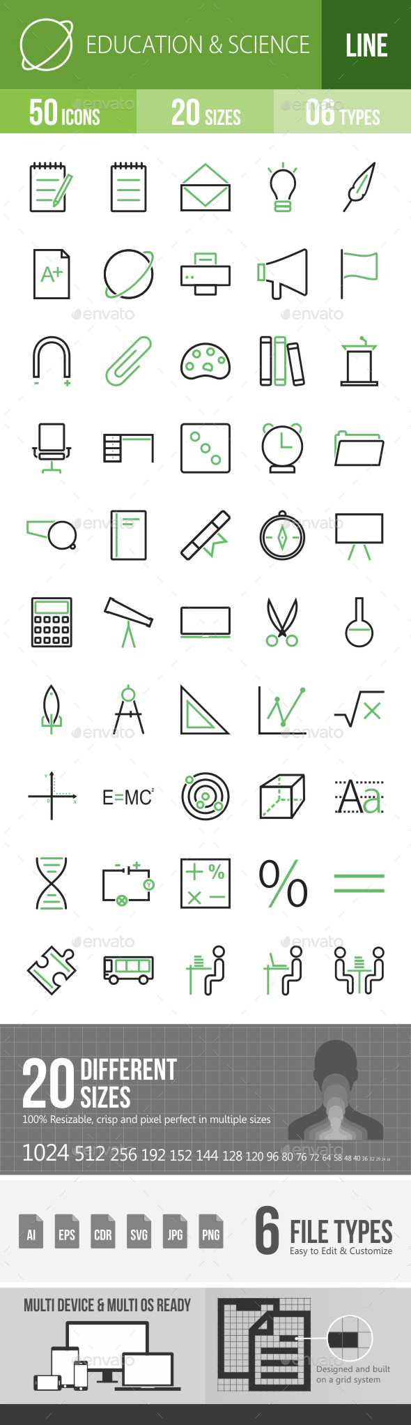 Education & Science Green & Black Icons - Icons