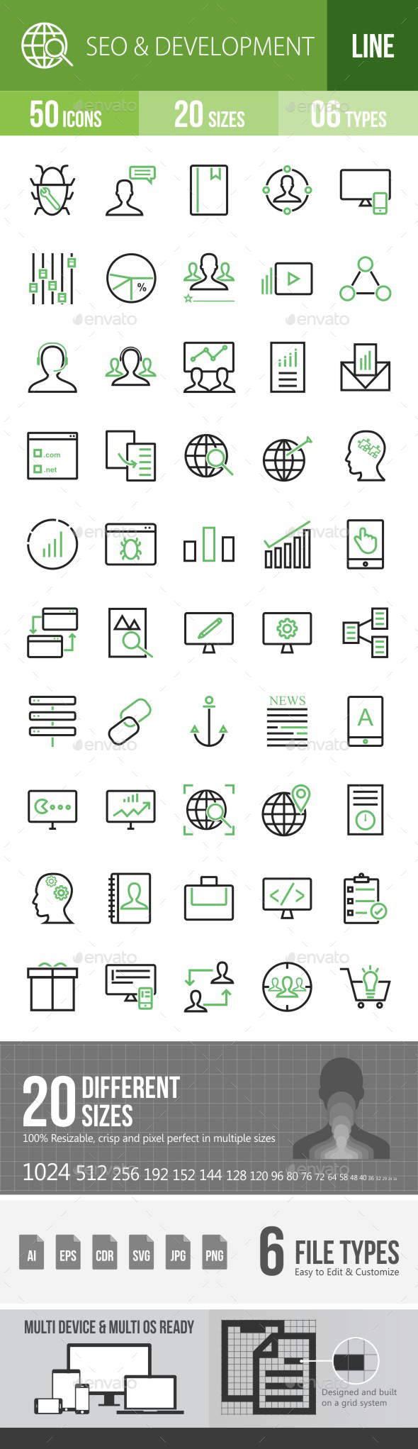 SEO & Development Services Green & Black Icons - Icons