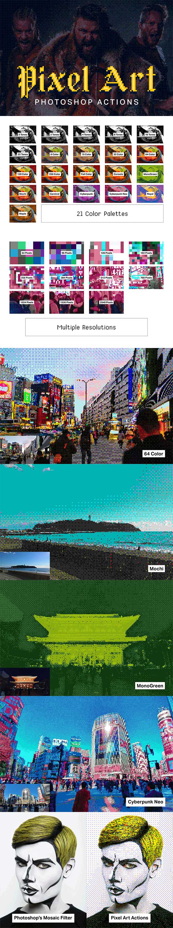 21 Pixel Art Photoshop Actions - Photo Effects Actions