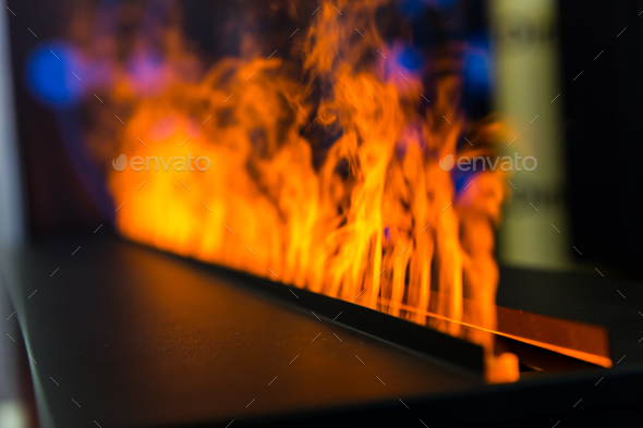 Flame line from gas fireplace, closeup