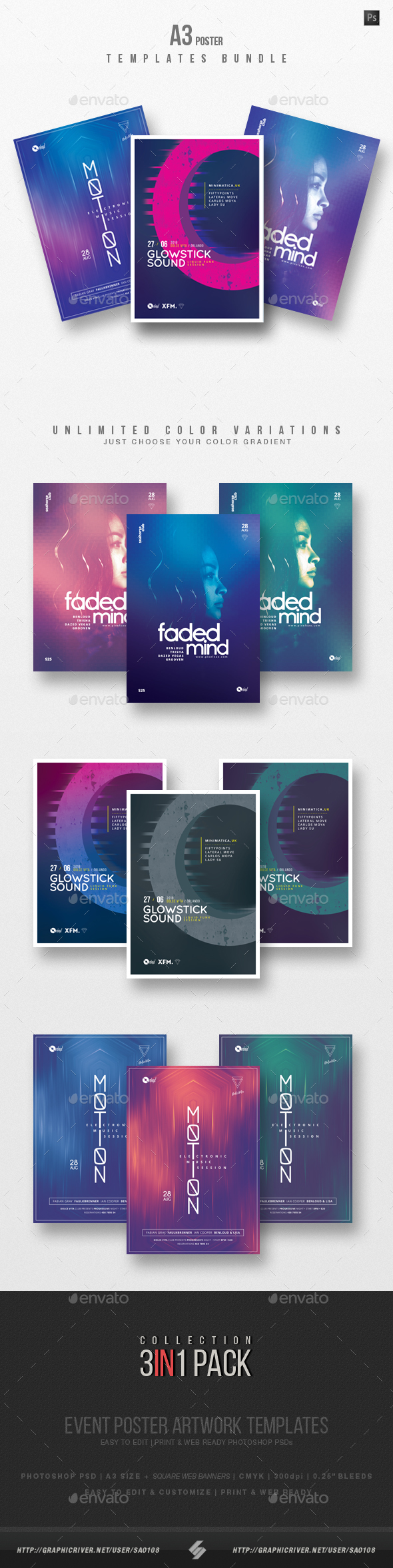 Minimal Sound 8 - Party Flyer / Poster Templates Bundle - Clubs & Parties Events