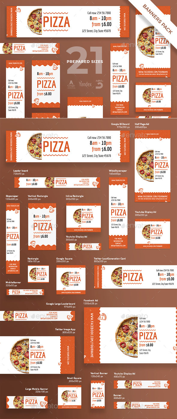 Tasty Pizza Banner Pack - Banners & Ads Web Elements