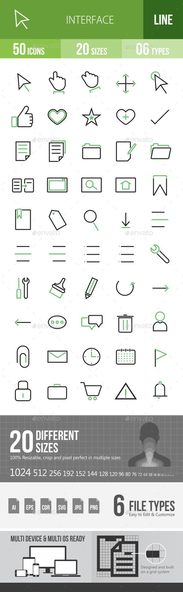 50 Interface Green & Black Line Icons - Icons