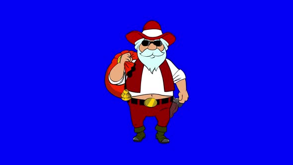 Santa Claus Walking In Cowboy Hat